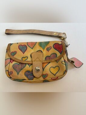 Dooney & Bourke Rainbow Doodle Hearts Small Wristlet Y2K